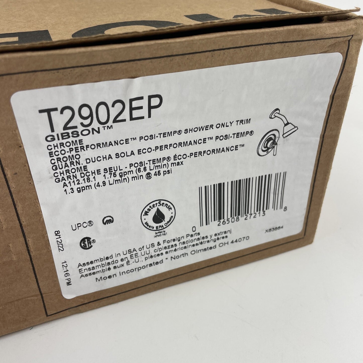 Moen T2902EP Gibsom Single-Handle Eco-Performance Shower Faucet Trim Kit Chrome
