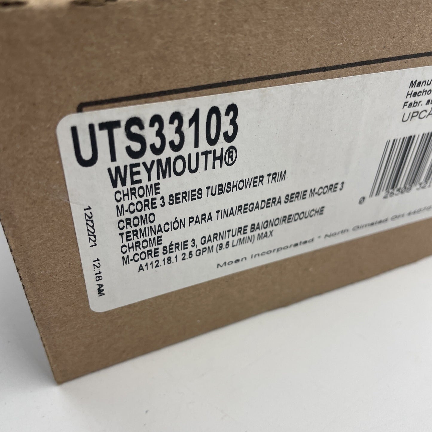 Moen UTS33103 Weymouth Eco-Performance M-Core Tub & Shower Trim Kit - Chrome