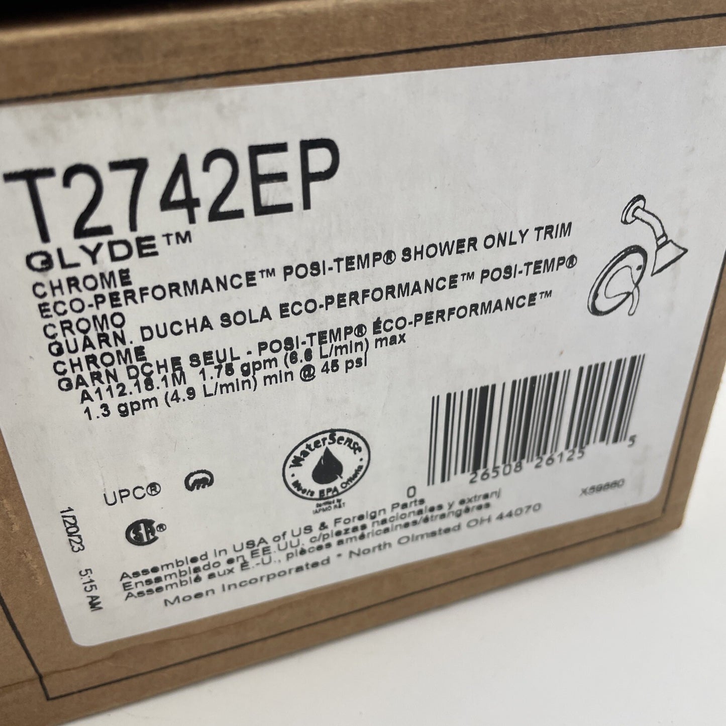 Moen T2742EP Glyde Single Function Pressure Balanced Shower Valve Trim - Chrome
