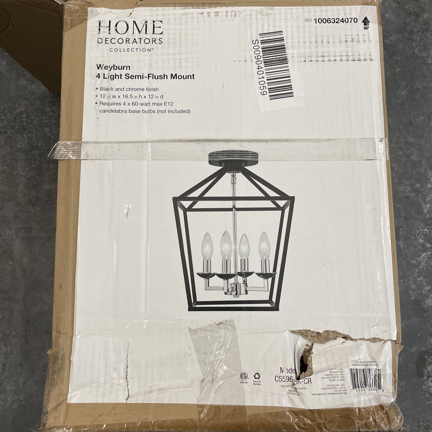 Home Decorators Weyburn 16.5 in. 4-Light Black and Chrome Mount Ceiling Light