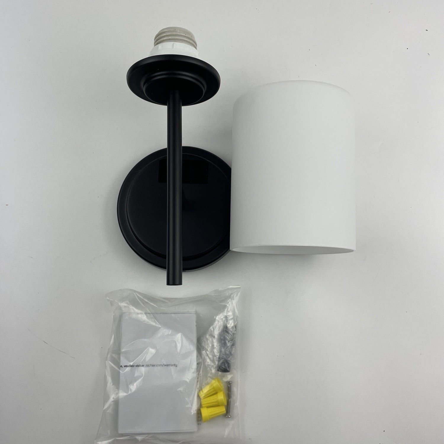 Kichler 55140BK Ali  Black Bathroom Wall Sconce Light Satin Etched Opal Glass