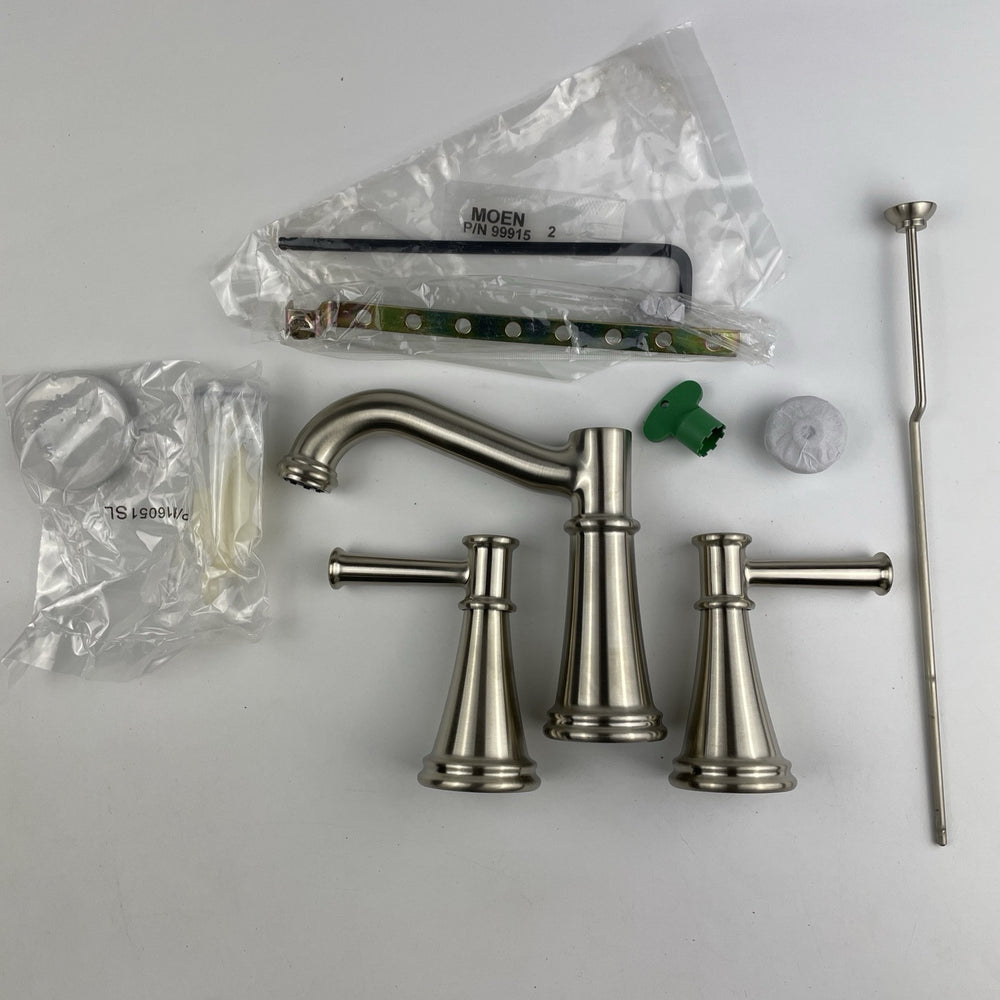 (READ)Moen T6405BN Belfield Two-Handle High Arc Bathroom Faucet - Brushed Nickel