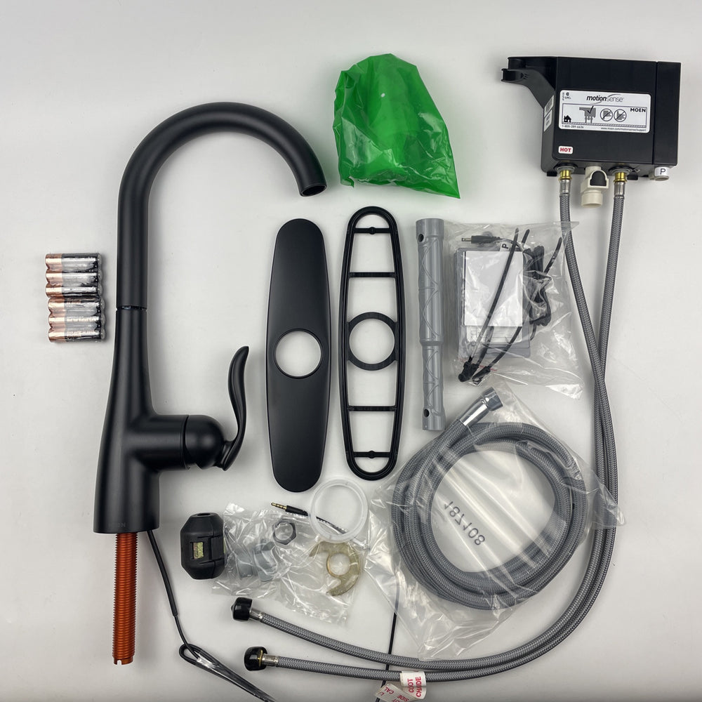 READ Moen 7594EWBL Arbor One-Handle High Arc Pulldown Kitchen Faucet Matte Black