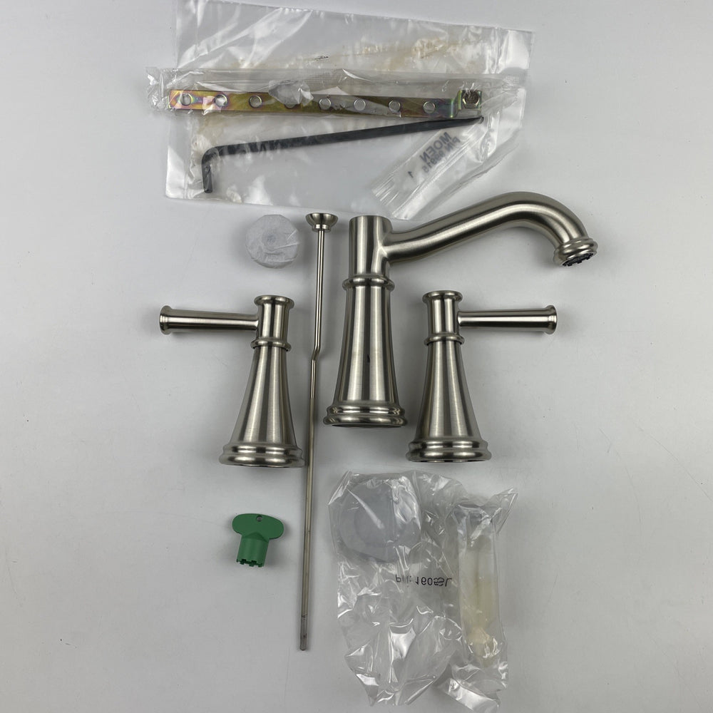 (READ) Moen T6405BN Belfield Two-Handle High Arc Bathroom Faucet Brushed Nickel