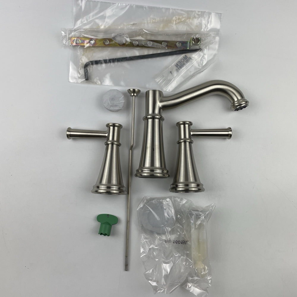 (READ) Moen T6405BN Belfield Two-Handle High Arc Bathroom Faucet Brushed Nickel
