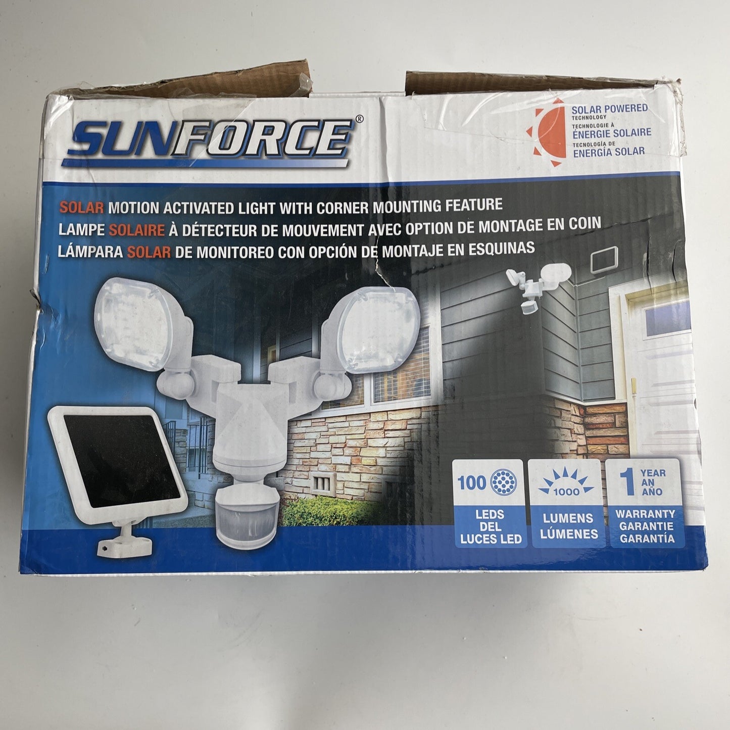 Sunforce 100 LED Twin Head Solar Motion Light with Corner Mounting Feature Note