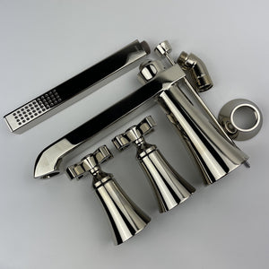 Moen TS929NL Flara 2 Handle Roman Tub Filler Trim Kit w/Sprayer Polished Nickel