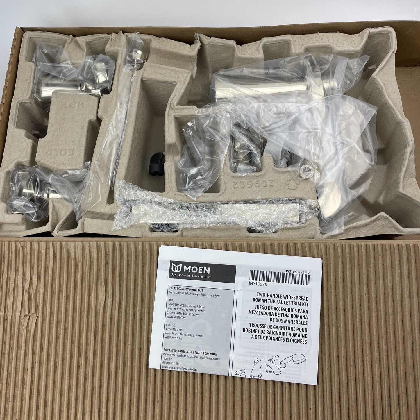 Moen TS929NL Flara 2 Handle Roman Tub Filler Trim Kit w/Sprayer Polished Nickel