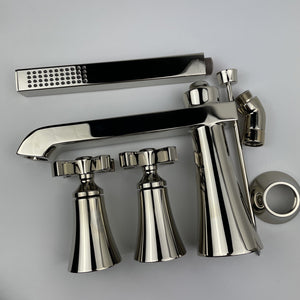 Moen TS929NL Flara 2 Handle Roman Tub Filler Trim Kit w/Sprayer Polished Nickel