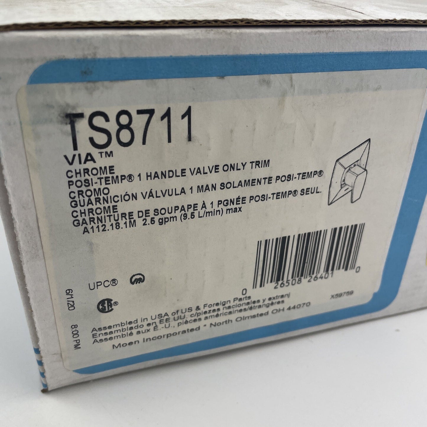Moen TS8711 Via 1-Handle Pressue Balanced Valve Trim Kit Only - Chrome