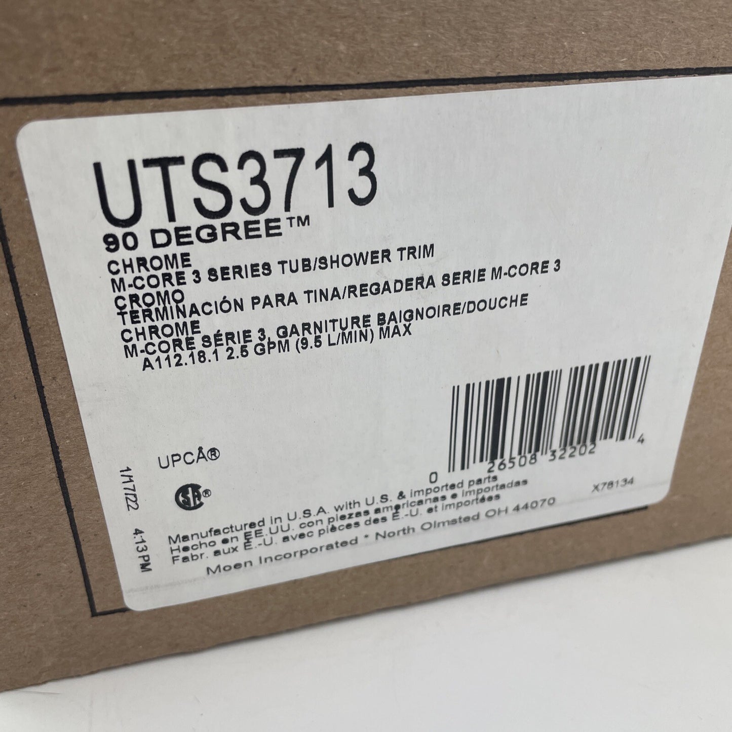 Moen UTS3713 90 Degree M-CORE 3-Series 1-Handle Tub and Shower Trim Kit - Chrome