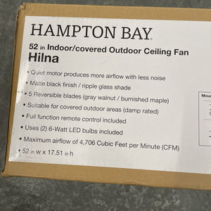 Hampton Bay Hilna 52 in. Indoor/Outdoor Black Ceiling Fan Light and Remote