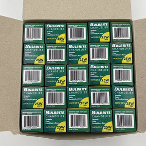 25 Bulbrite 490025 Chandelier 120V 25W B10 Candelabra Clear Torpedo Dimmable