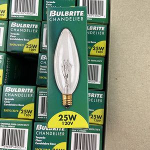 25 Bulbrite 490025 Chandelier 120V 25W B10 Candelabra Clear Torpedo Dimmable