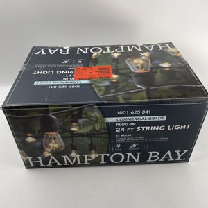 Hampton Bay 12-Light 24 ft Black Indoor/Outdoor Incandescent Edison String Light