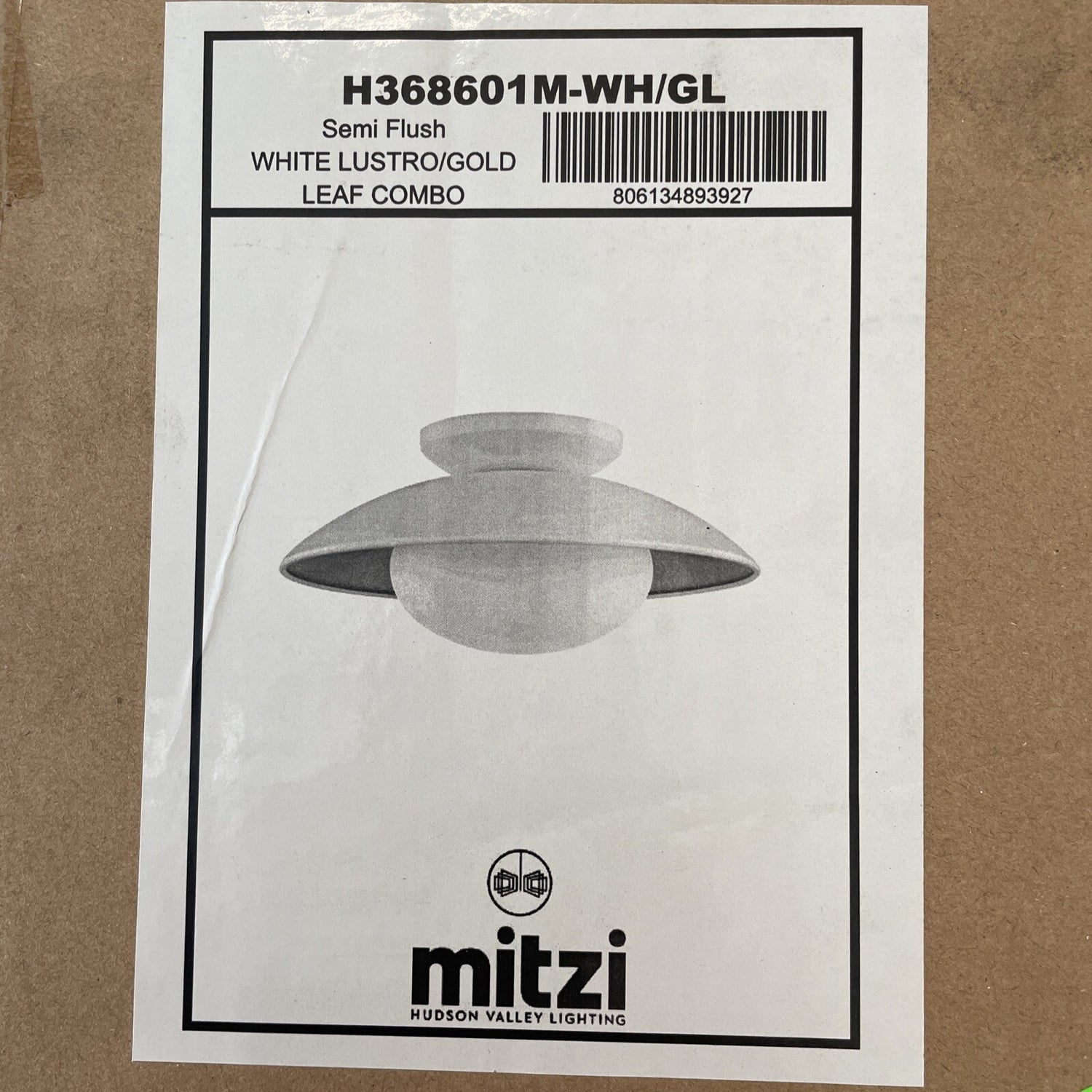 Mitzi Cadence 1 Light Medium Semi Flush, White/Gold Leaf - H368601M-WH-GL