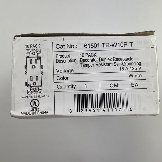 (10-Pk) Enerlites Tamper-Resistant Decorator Electrical Wall Outlet White 125V